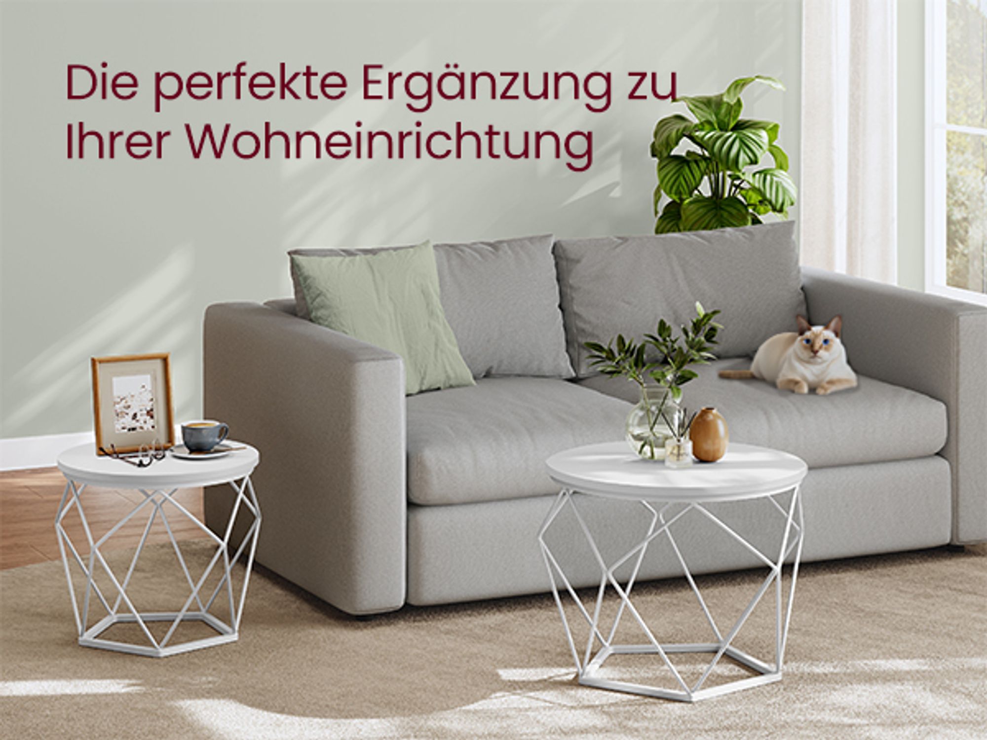 VASAGLE Beistelltisch, 2er Set, abnehmbare Tischplatte,  schneeweiß-wolkenweiß