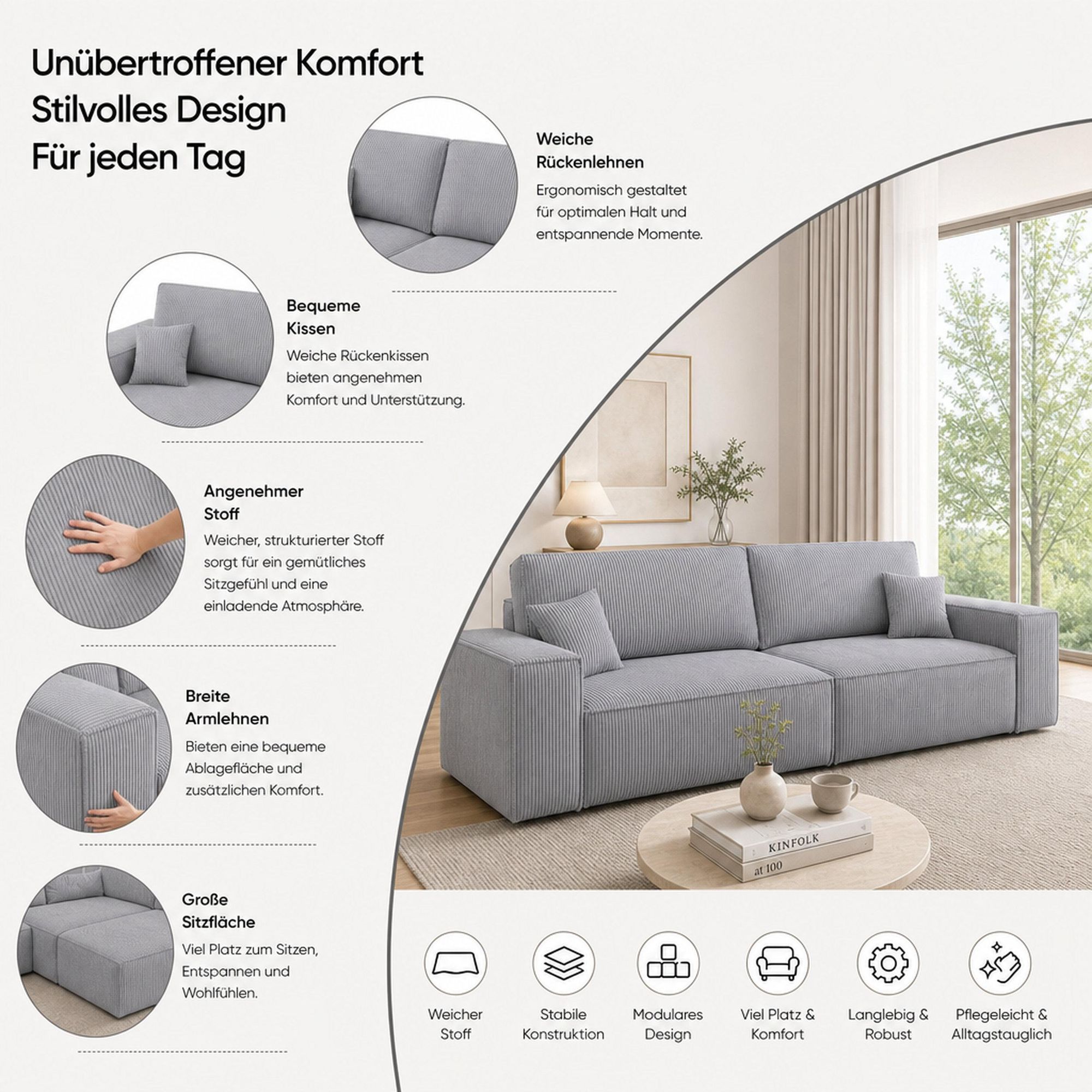 VENASI Schlafsofa mit Schlaffunktion Hugo, Beige Cordstoff