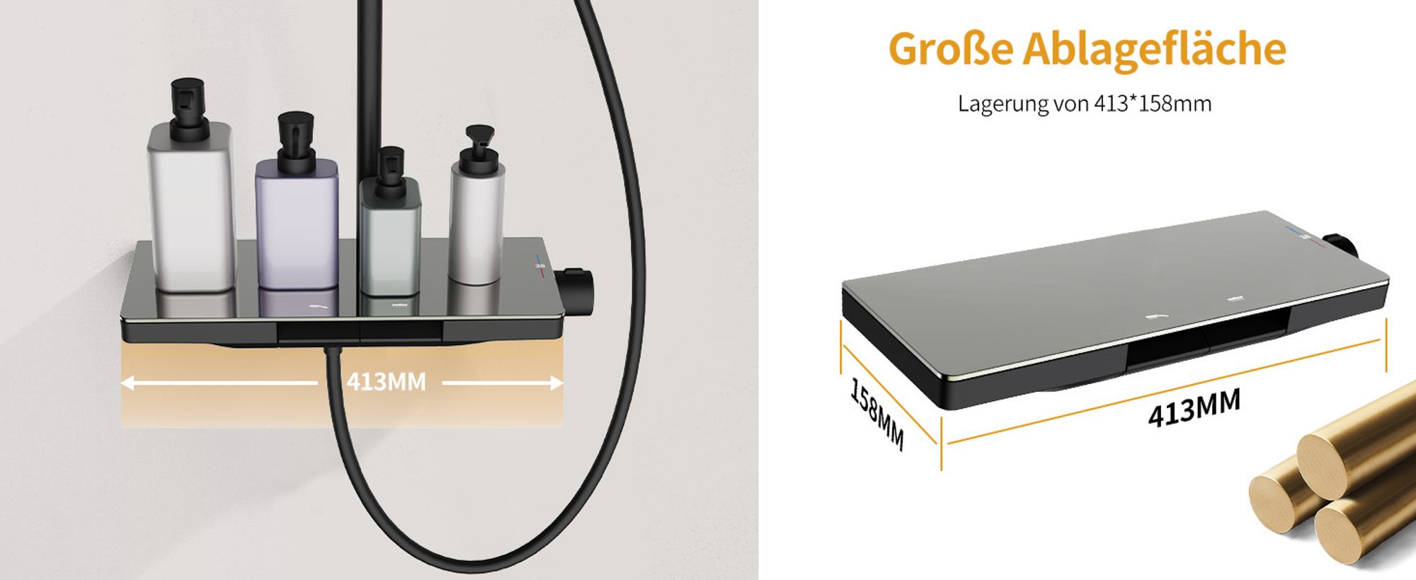 Schwarz Duschsystem mit Thermostat,  [45% wassersparende] Handbrause, HOMELIVE Regendusche mit Armatur, Duscharmatur Komplettset, Badezimmer Dusche