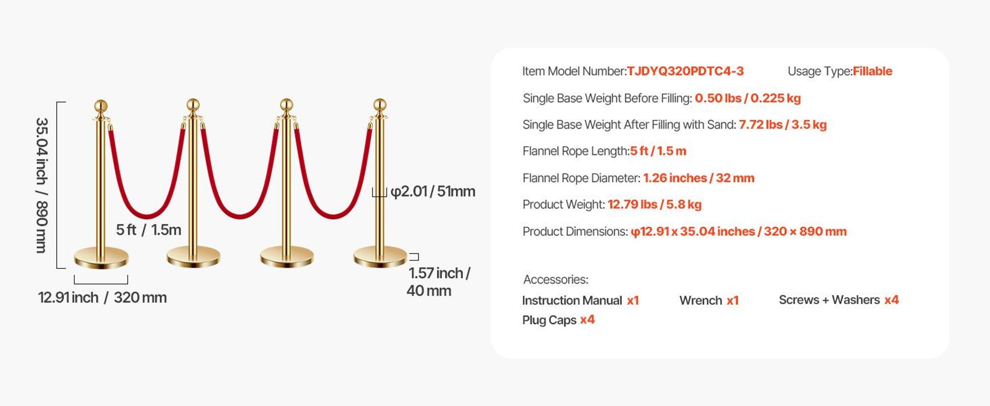 VEVOR Personenleitsystem (4 Stück) mit 3 roten Samtseilen (1,5 m lang) Absperrpfosten aus Edelstahl mit nachfüllbarem Sockel für Ausstellungen Gold