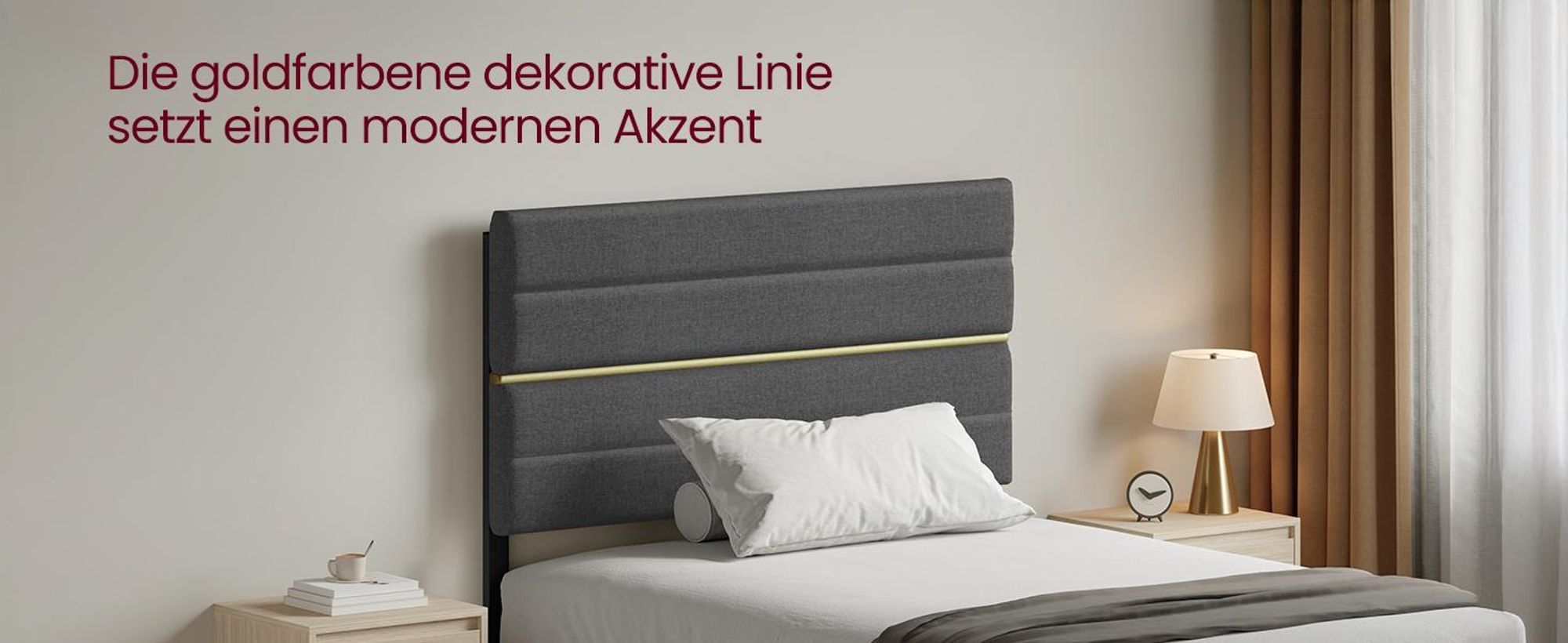 VASAGLE Bettgestell, Einzelbettgestell, passend für 90 x 200 cm Matratze, verstellbares gepolstertes Kopfteil, modern, grau