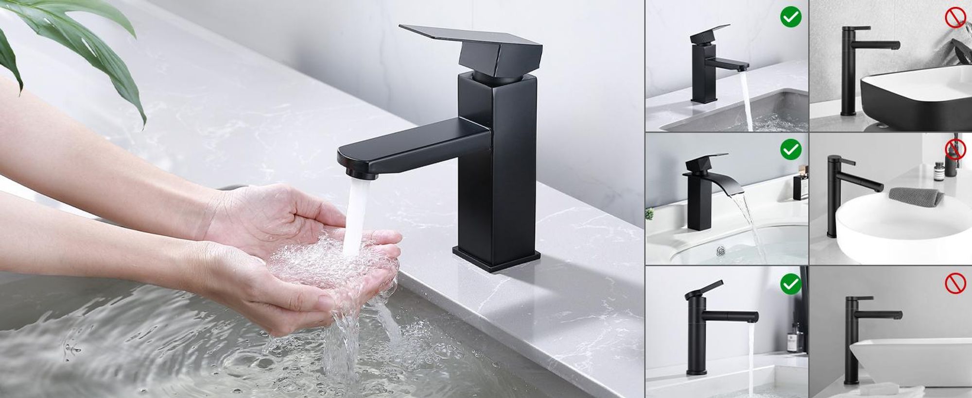 Schwarz Wasserhahn Edelstahl ,Waschtischarmatur Design Einhebelmischer für Badezimmer,Mischbatterie Hochdruck Badarmatur,Armatur Einhebelmischer