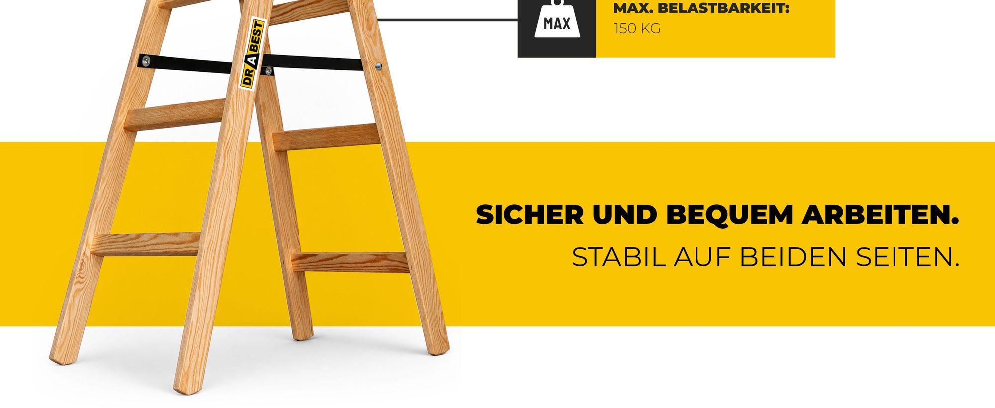 DRABEST | Leiter - PRO Serie - Malerleiter Holz - Holzleiter - 2 x 4 Stufen - Zweiseitige Klappleiter - Haushaltsleiter -  bis 150 kg belastbar