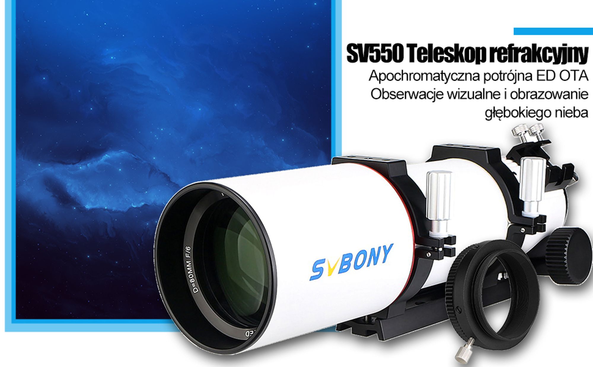 Teleskop refrakcyjny Svbony SV550 APO, 80F6 Teleskop astronomiczny ED OTA, ogniskowanie FMC z dwiema prędkościami, z CAA do fotografii głębokiego nieba Astronomia wizualna