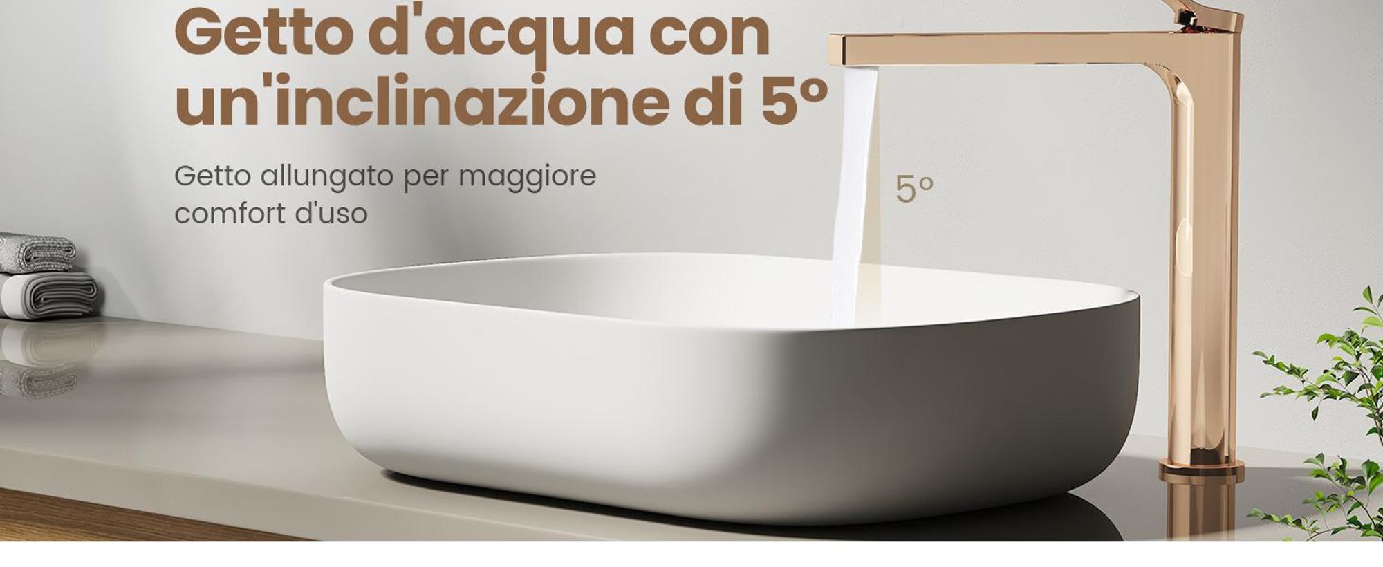 EMKE Rubinetto bagno oro rosa 335x233x46mm, ottone, cartuccia in ceramica, miscelatore bagno, miscelatore lavabo, miscelatore lavabo