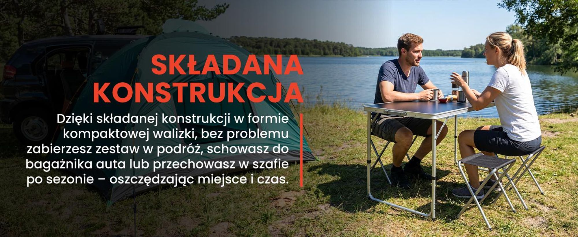 Składany stół kampingowy w walizce o długości 120 cm w kolorze czarnym