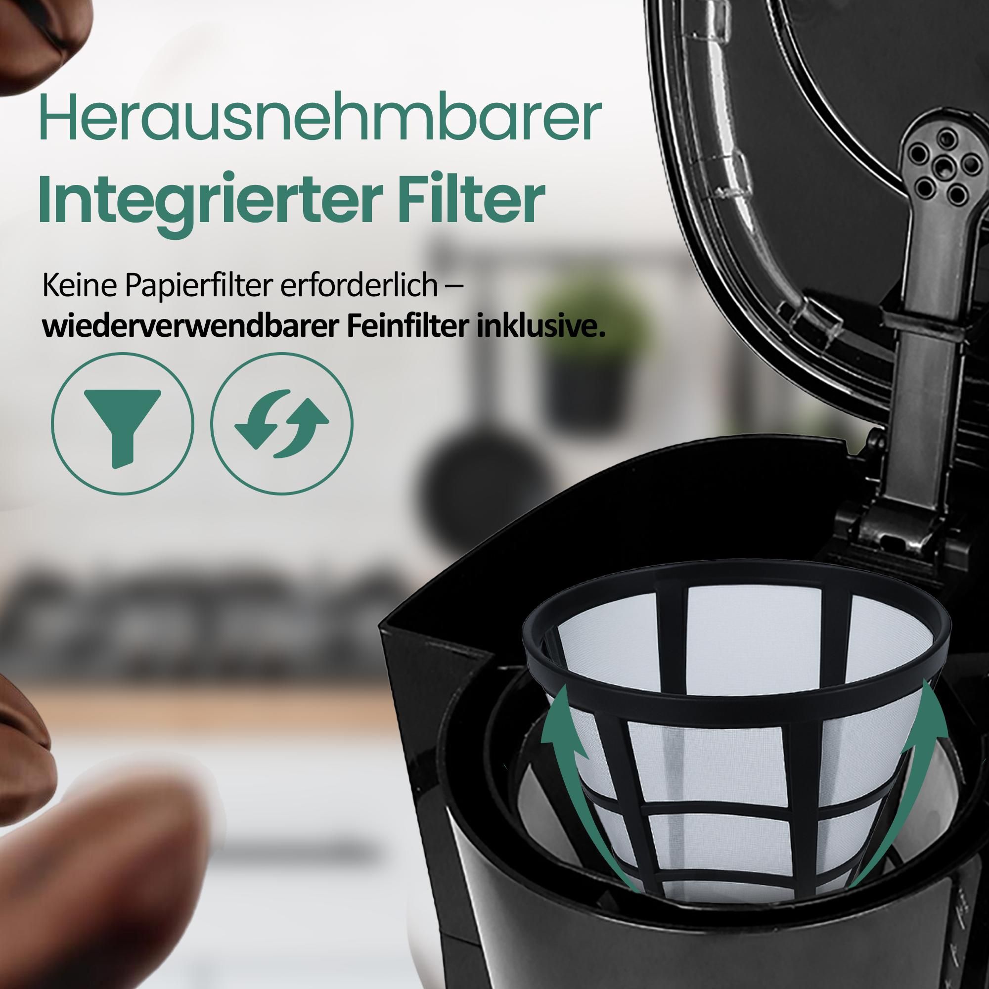 Emerio Kaffeemaschine mit doppelter Thermokanne – 1 L Filterkaffee – 8 Tassen – Tropf-Stopp-System – auch für Camping geeignet – CME-125050 - Schwarz
