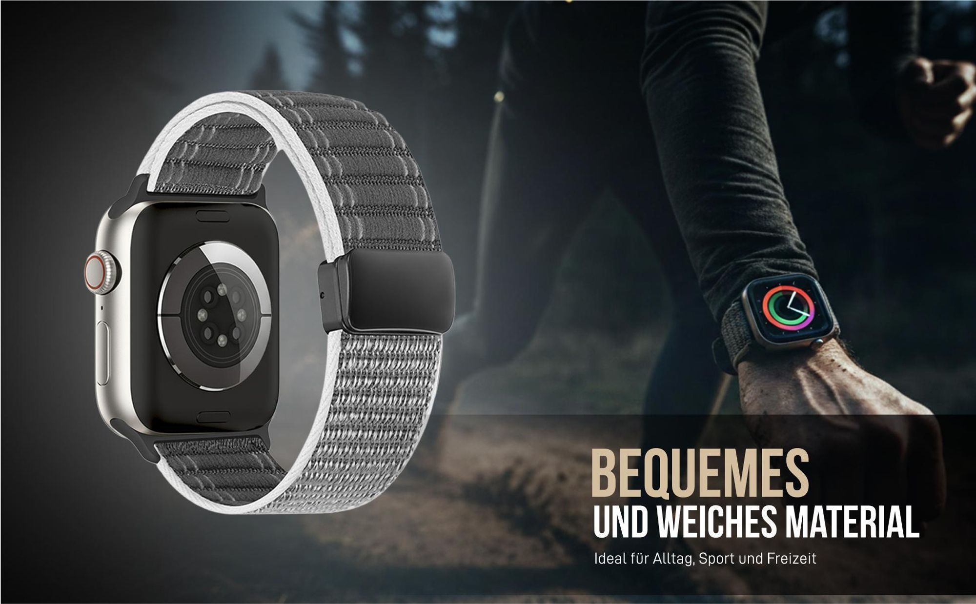 Graues Nylon Ersatzband für Apple Watch Series 8 45mm