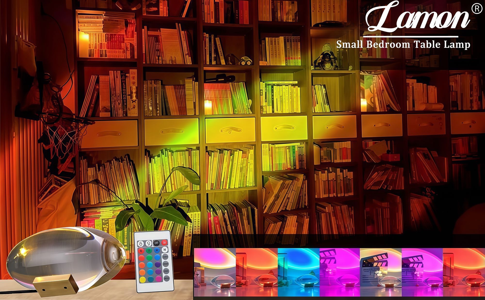 16-Farben-Kristalllampe, kleine LED-Tischlampe, Nachtlicht, mit Fernbedienung, fünf Helligkeiten, geeignet für Schlafzimmer-Wohnzimmer-Partydekoration