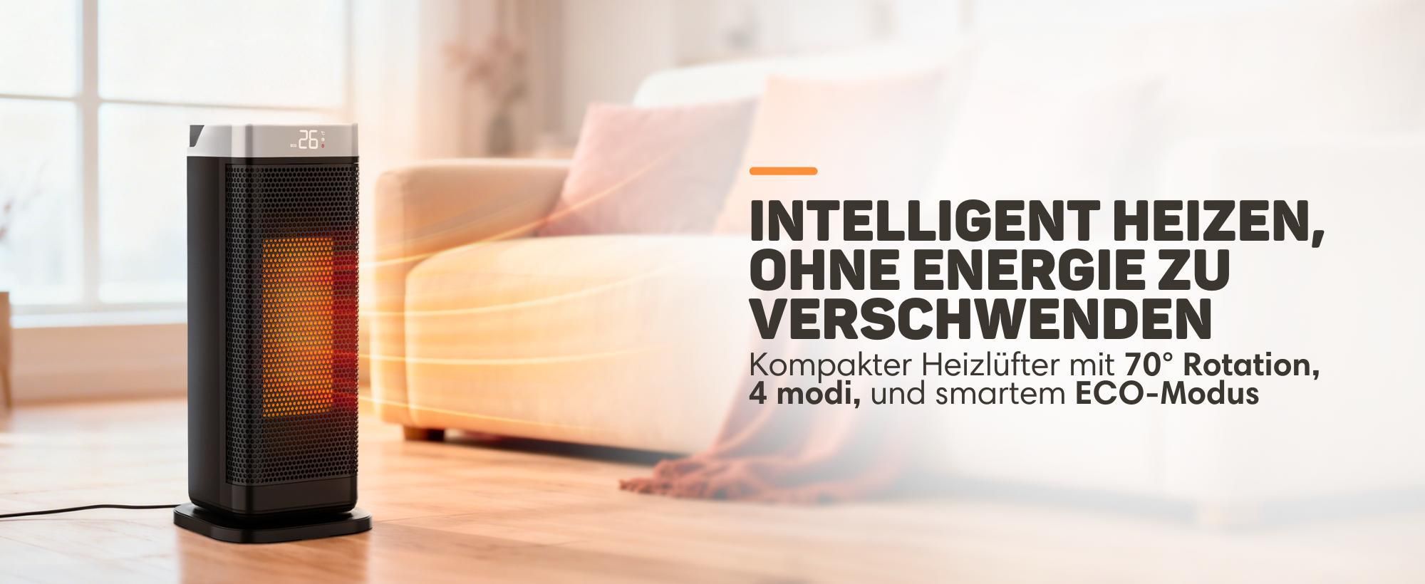 Vulpes Goods Keramik Heizlüfter, Keramische Heizung, 2000 Watt Heizung, 4 Stufen, Timer, Fernbedienung & Thermostat, Heizlüfter für drinnen, Schwarz