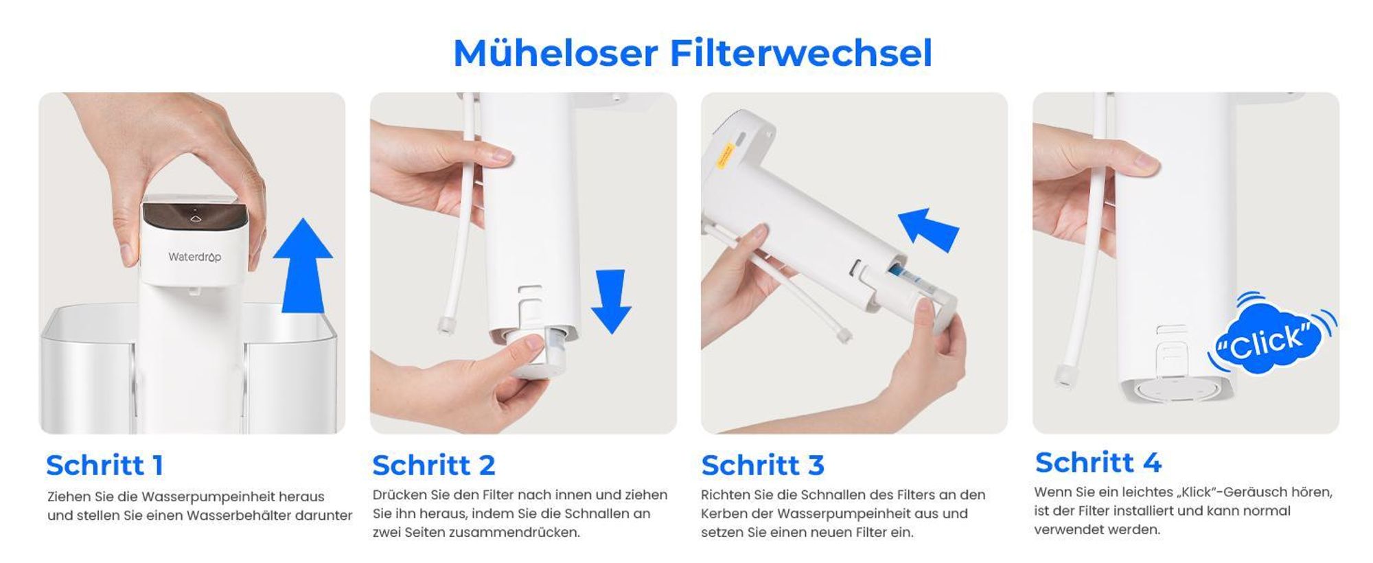 Waterdrop Eletric Wasserfilter Krug für Kühlschrank mit 4 Filter, Countertop Wasserfilter System, 757 Liter, Weiß, WD-ED02W