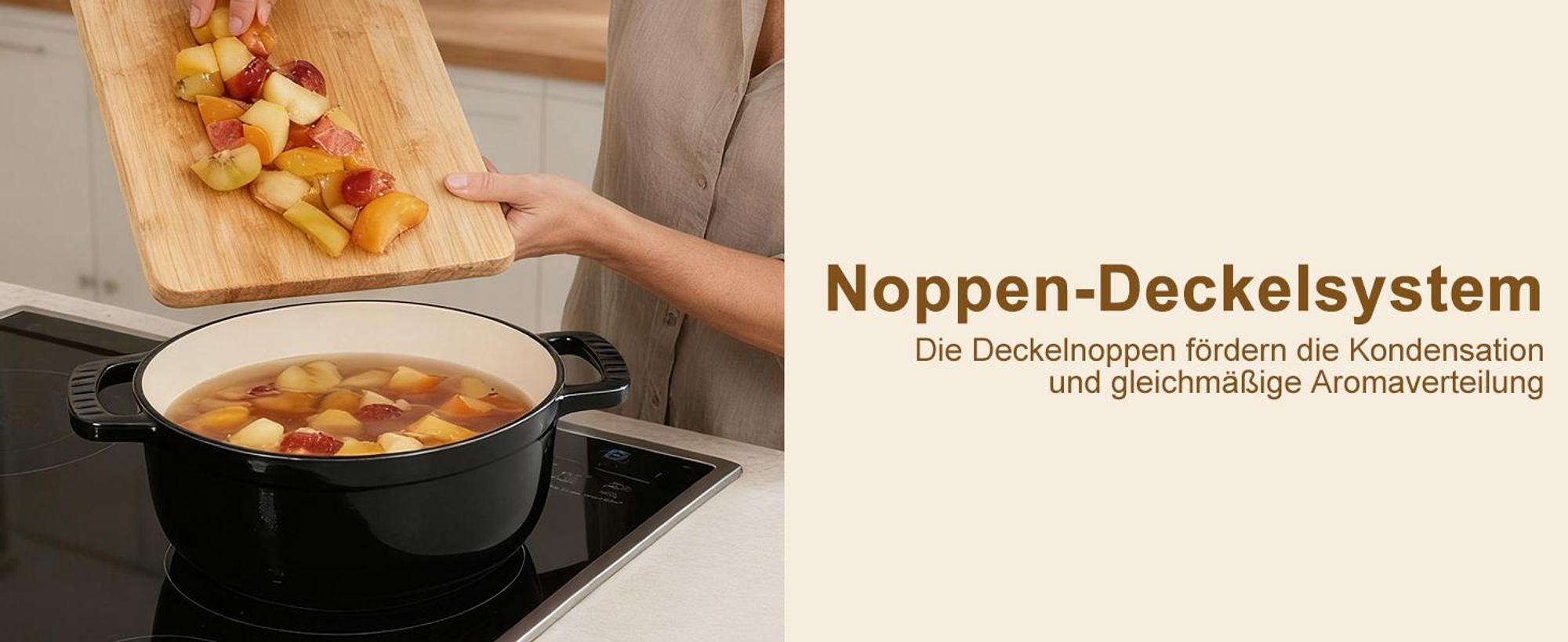 FCH Gusseisen Topf 26cm - 6QT-5.5L Emaille Bräter mit Deckel backofengeeignet - für Küche Backen Schmoren Braten (Schwarz)
