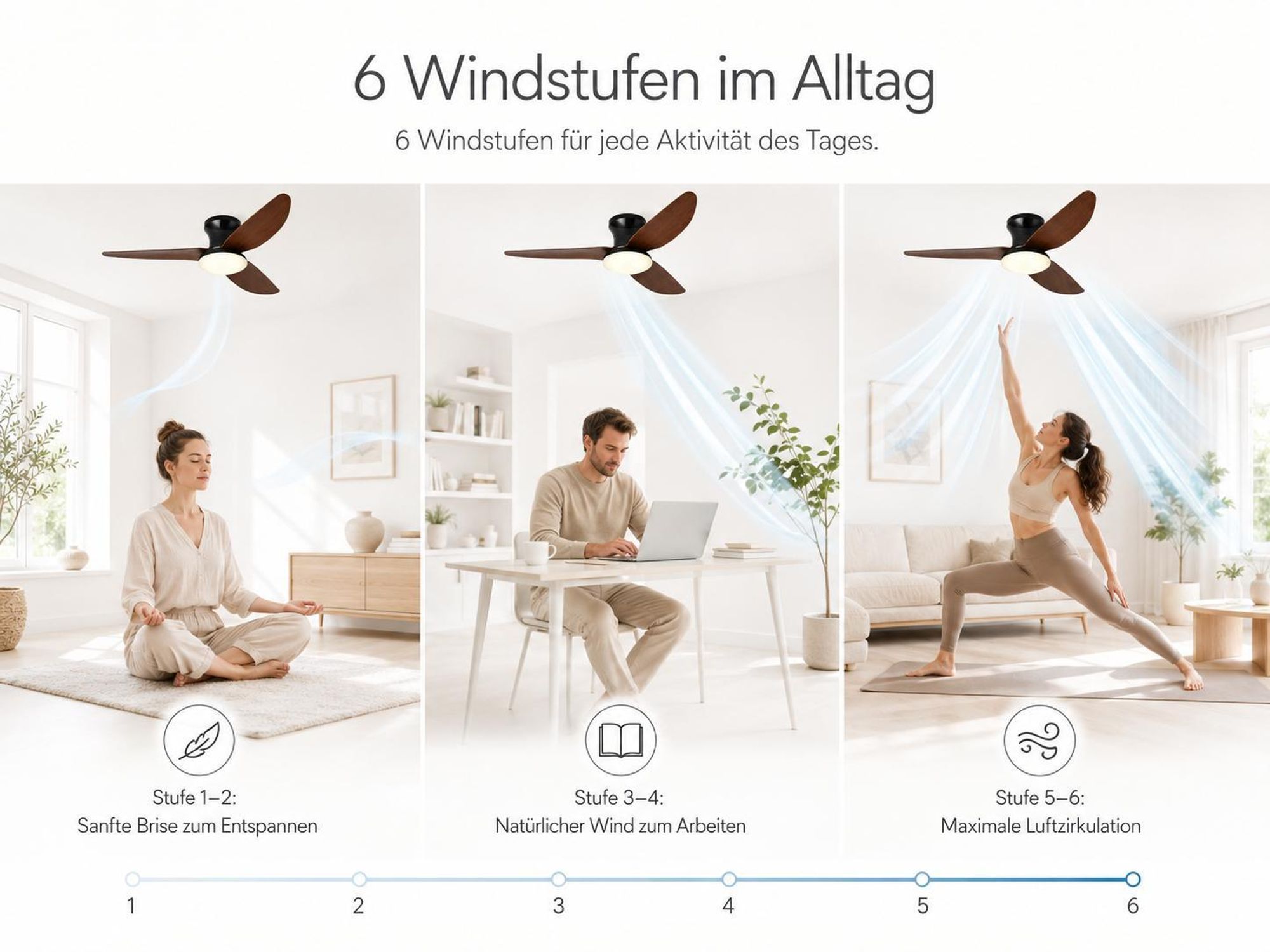Deckenventilator mit Beleuchtung leise, Ø100cm DC Motor 6 Stufen, Smart APP & Fernbedienung, Dimmbar 3 Farben Umkehrbare Windrichtung Wohnzimmer Büro
