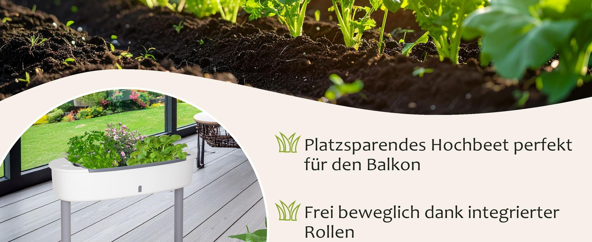 ONVAYA® Hochbeet mit Rollen für den Balkon ǀ 2 Etagen ǀ Innen- und Außentopf ǀ mit Wasserstandsanzeiger & Selbstbewässerungssystem