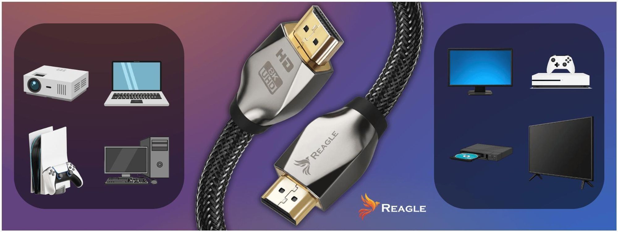 HDMI 2.1 Kabel 8K & 4K Ultra HD, Reagle Premium, 48Gbps 8K@60Hz 4K@120Hz Kompatibel mit Konsole PS5 Xbox Series X S, OLED TV, DTS: X, HDCP 2.2 & 2.3