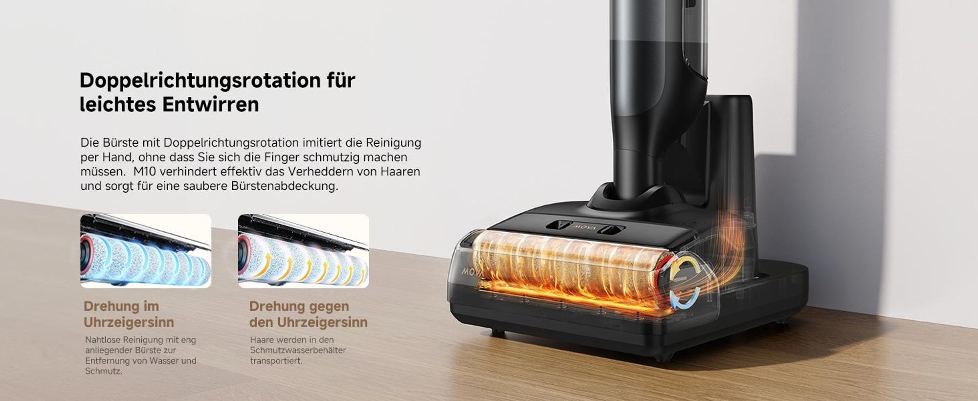 MOVA M10 Nass- & Trockensauger, Tangle-Free™, 90° drehbar, 0,9 kg, 180° Reichweite, 18 kPa, Selbstreinigung 75 °C