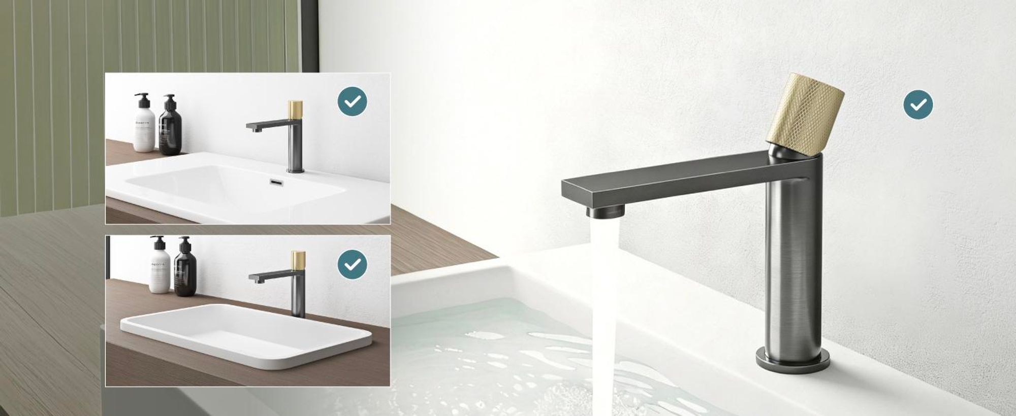 doporro Wasserhahn Bad, Waschtischarmatur mit Auslaufhöhe 107 mm, Edelstahlgehäuse, Mischbatterie für Waschbecken Armaturen Grau Fino-01