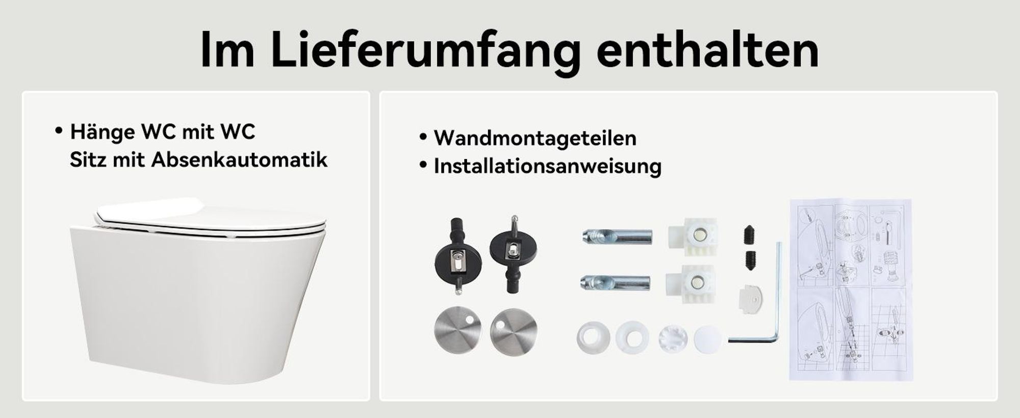 Komplett Vorwandelement Toilette Set - 82cm Unterputzspülkasten + Hänge Spülrandlos WC Toilette + Rechteckig Chrome Drückplatte HOROW