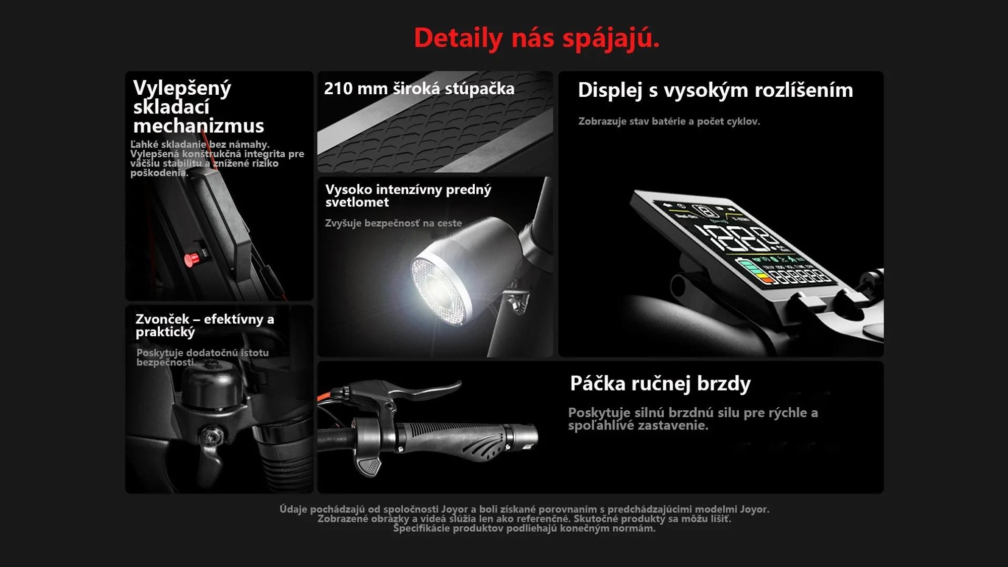 JOYOR T6E PRO Skladateľný Elektrický Kolobežka  ABE - 500W Motor 48V26AH Batéria 10" terénne pneumatiky - Čierna