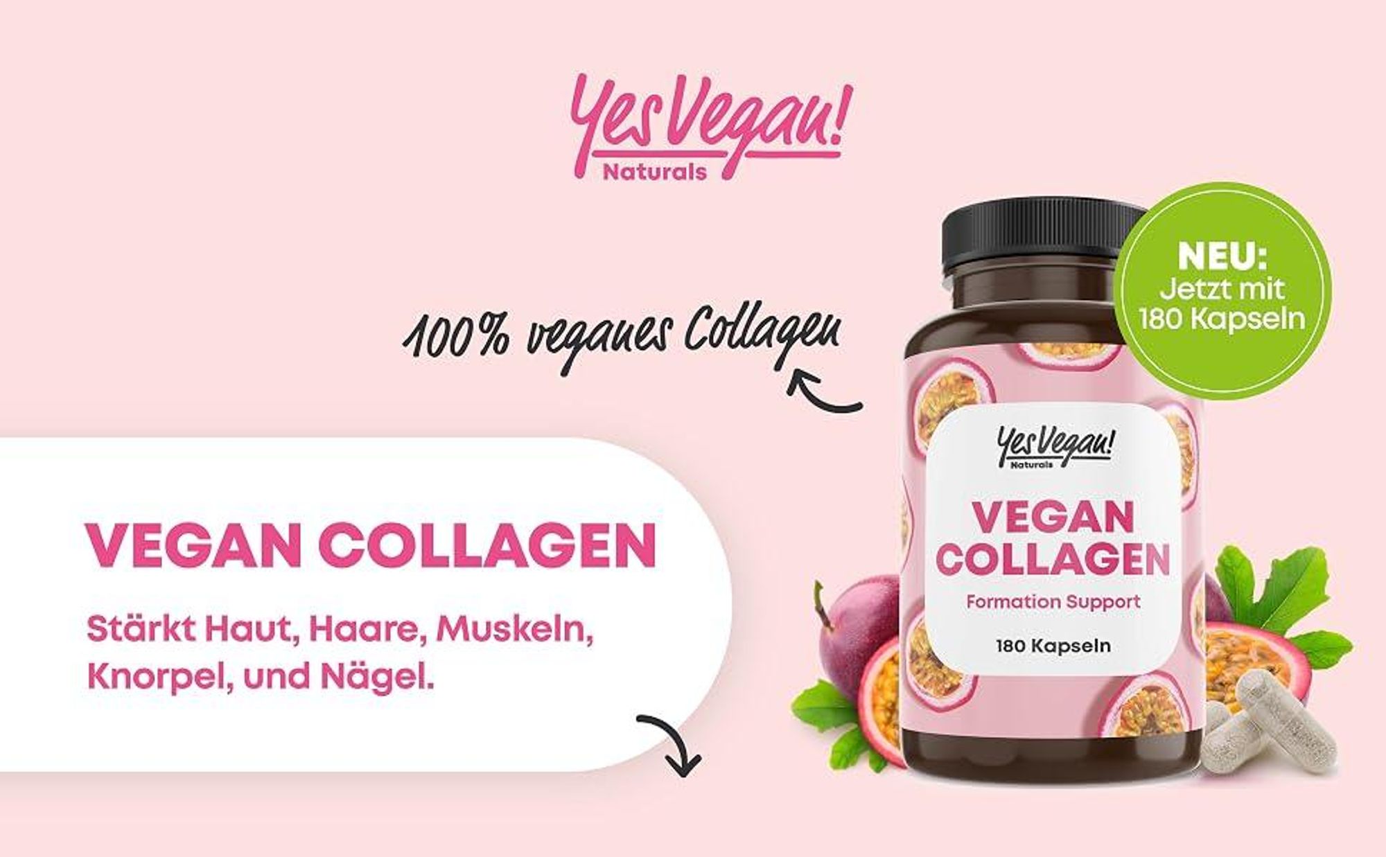 Vegan Collagen (180 Kapseln) mit Aminosäuren, Vitamin A C E, Biotin, Silicium, Zink - Kollagen vegan