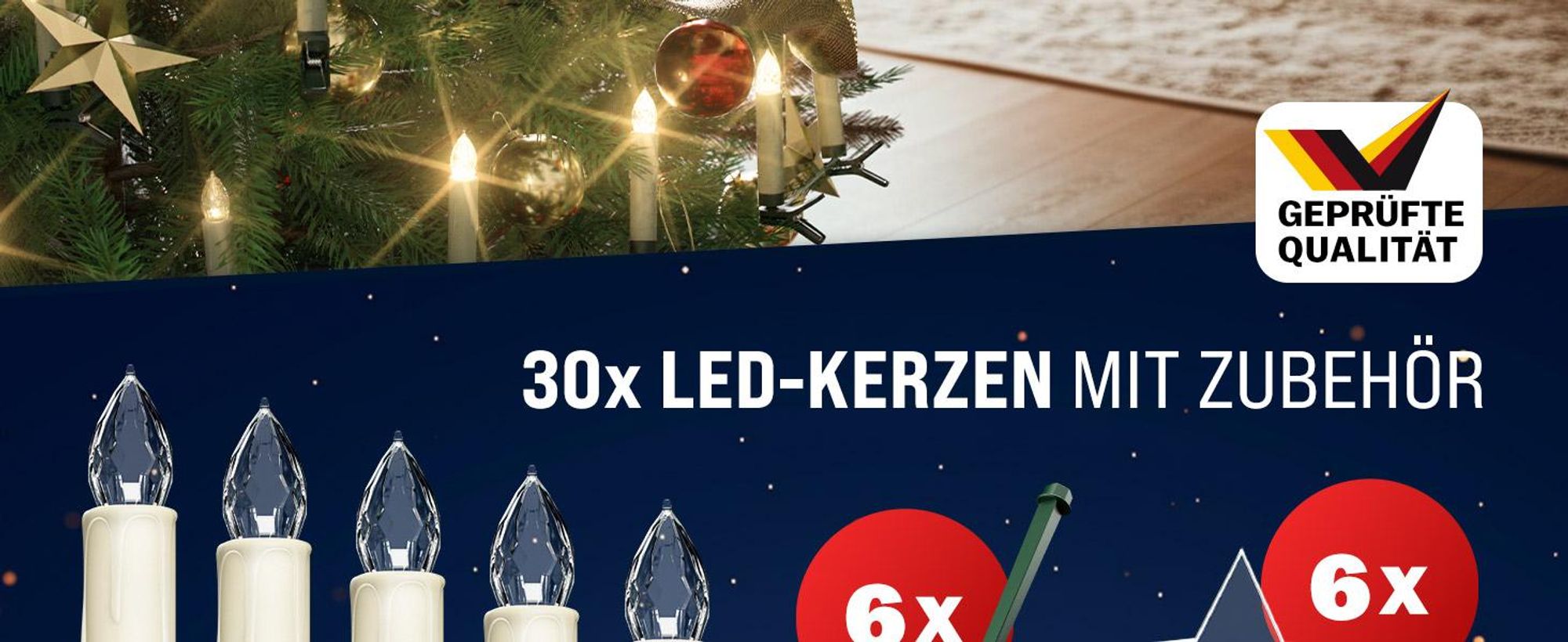 MONZANA® Christbaumkerzen LED Kabellos 30er Set Batterie Timer Fernbedienung Echtwachs Optik Lichterkette Weihnachten Flackernd Warmweiß Tannenbaum