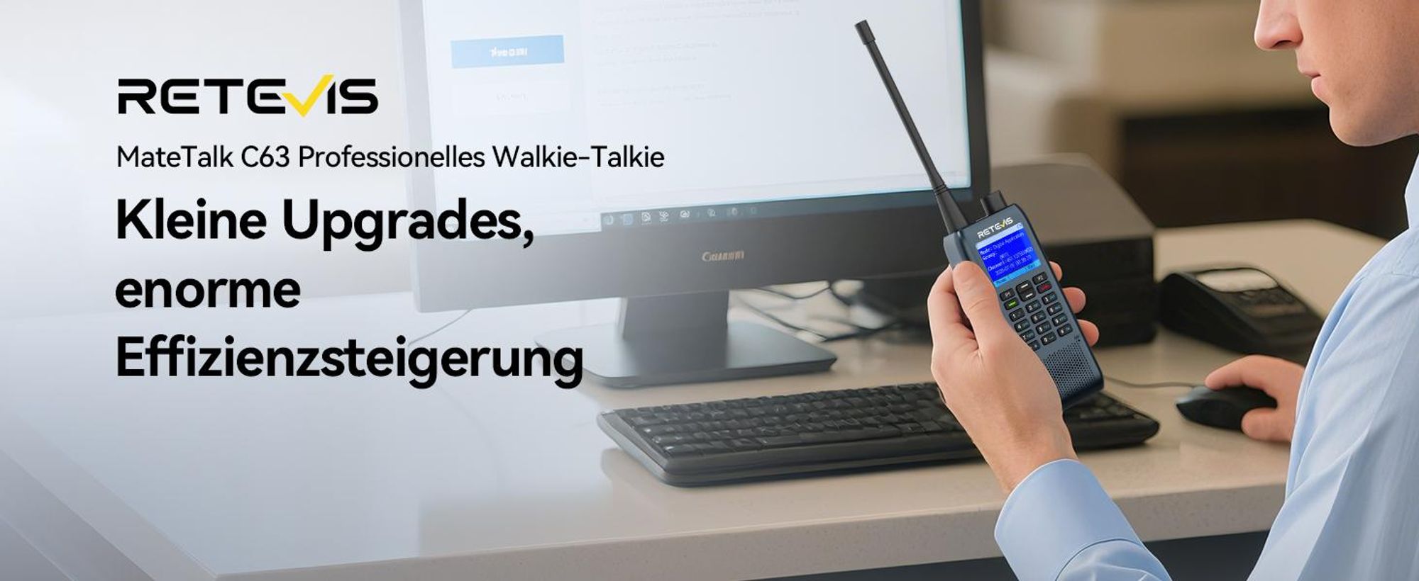 Retevis MateTalk C63 Funkgerät mit Headset, Jobticket-System-Vibrationsalarm/SMS-Funktion, 1,77-Zoll-LCD, 2200 mAh, 3 Anrufmodi, für Einkaufszentren