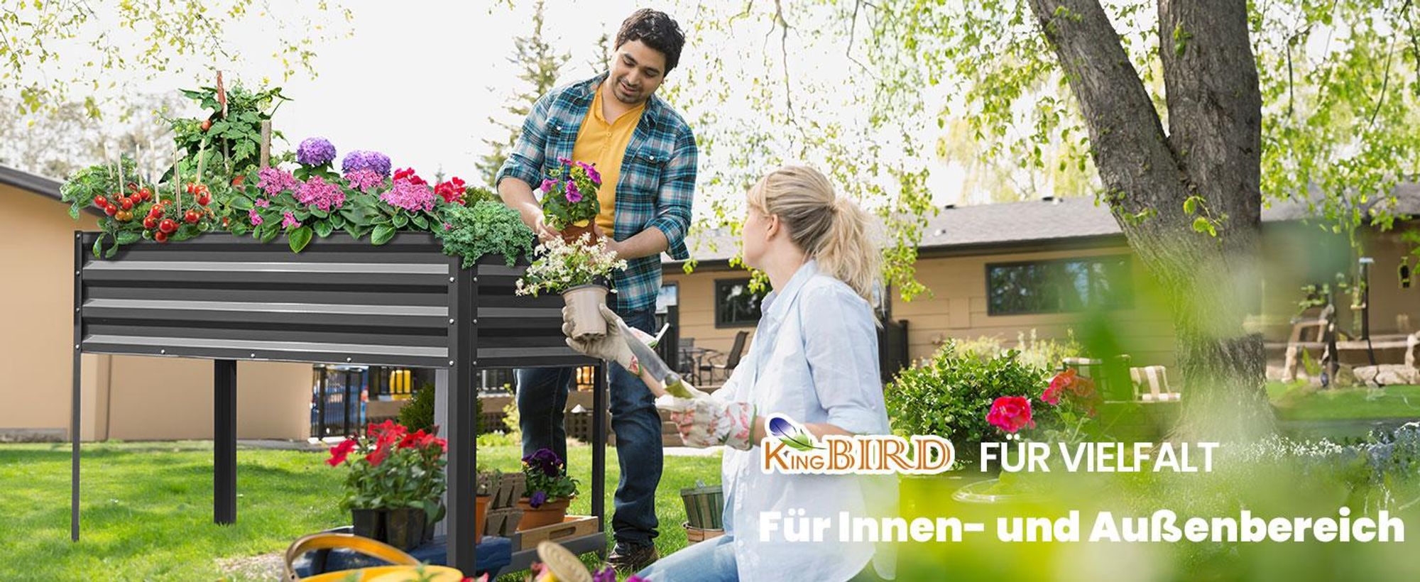 KING BIRD Hochbeet aus Metall, Frühbeet Bausatz Pflanzenbeet Pflanzkasten Blumenbett für Garten, Terrasse,Balkon, 181 kg Tragkraft, grau,120 x 60 x 80