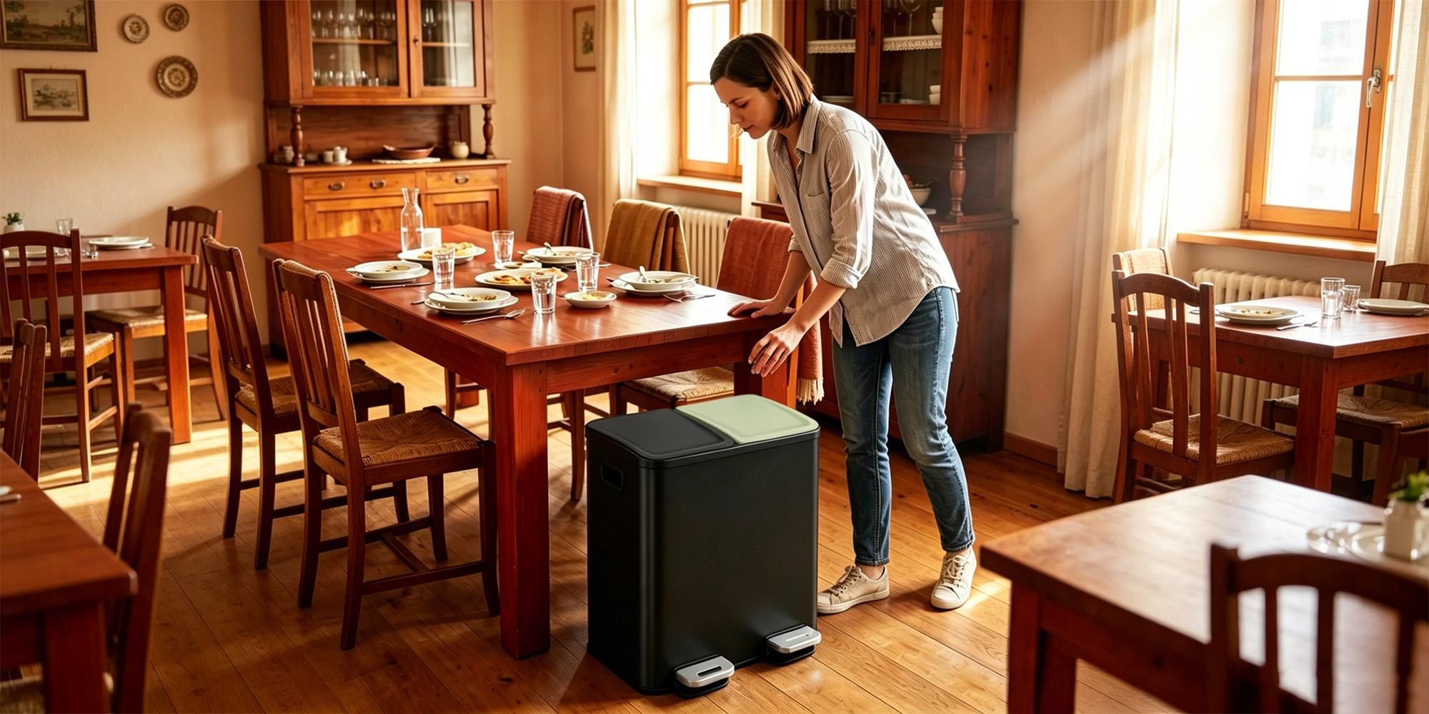 Mülleimer Küche, 2 x 15 L, Mülltrennsystem 2 Fächer, Mülleimer mit Farbigem Soft-Close-Deckel und Pedal, Küchenabfalleimer mit Inneneimer, Stahl