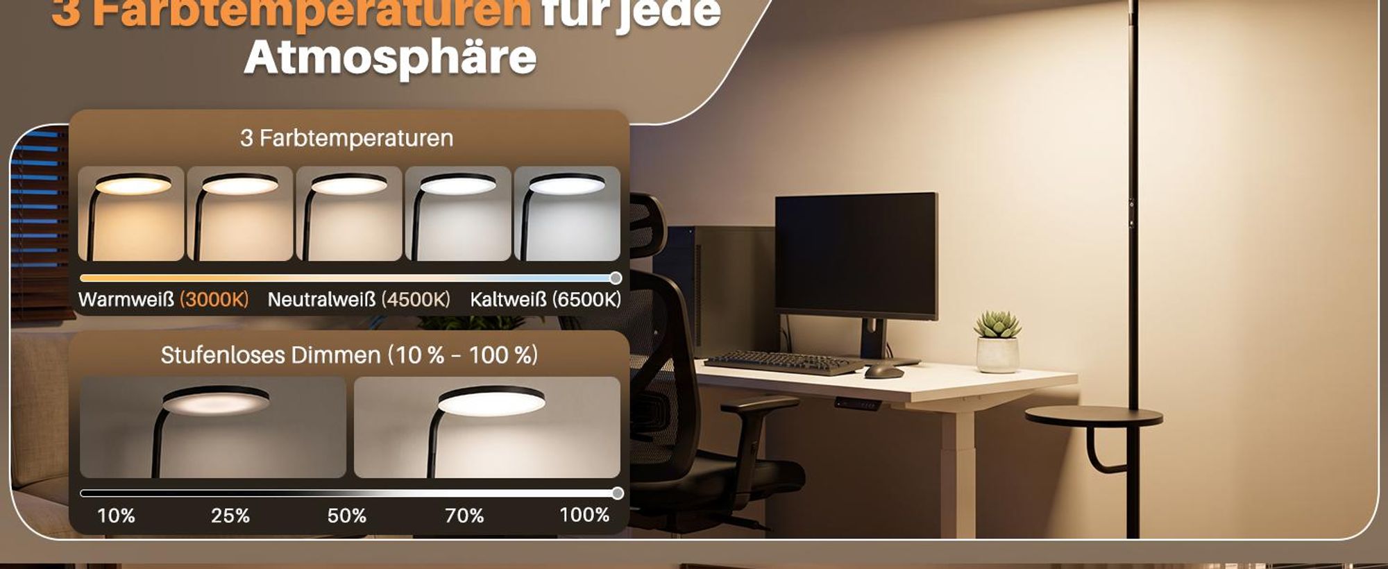 ZMH LED Stehlampe Wohnzimmer 30W Schwarz mit Tisch Fernbedienung 174cm Leselampe Stehleuchte dimmbar 3000K-6500K moderne Bodenleuchte für Wohnzimmer