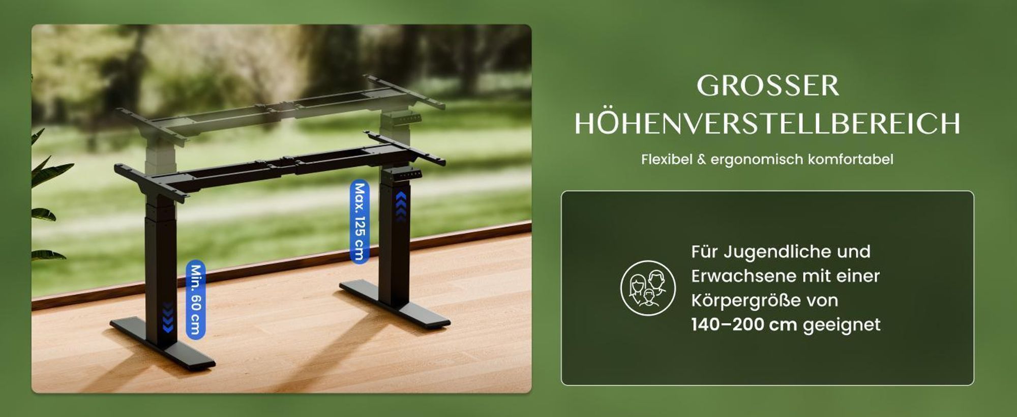 FLEXISPOT E200 Höhenverstellbarer Schreibtisch 160x80cm 200KG TRAGKRAFT, 25MM EINTEILIGE TISCHPLATTE, 2 Motoren, USB-Anschluss, Ahorn