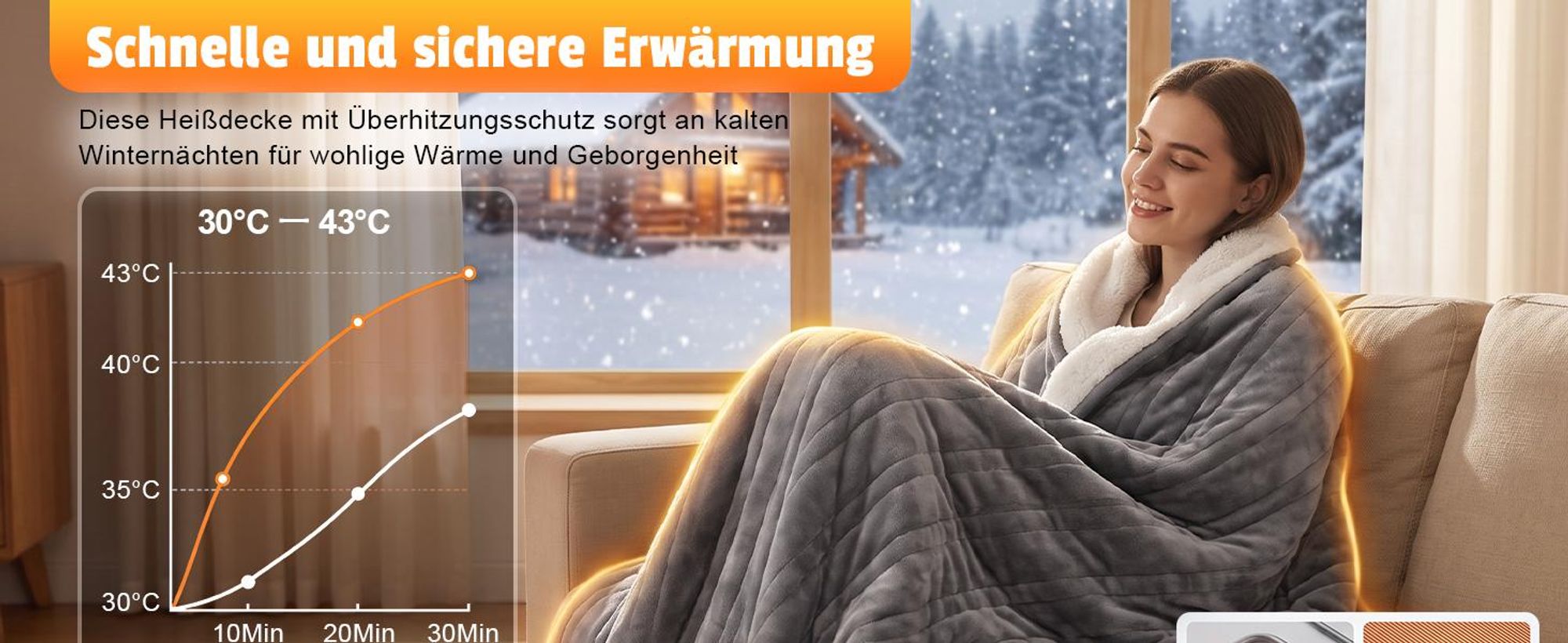 ZMH Elektrische Heizdecke 200x180cm Dunkelgrau Kuschelheizdecke mit Timer 6 Temperatureinstellungen Wärmeunterbett Flanell Wärmedecke Fur Bett Büro