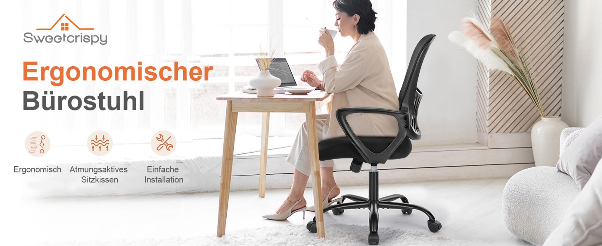 Bürostuhl Ergonomisch, Schreibtischstuhl mit Lendenwirbelstütze, Verstellbaren Armlehnen Bürostühle, Höhenverstellbarer office chair, Drehstuhl