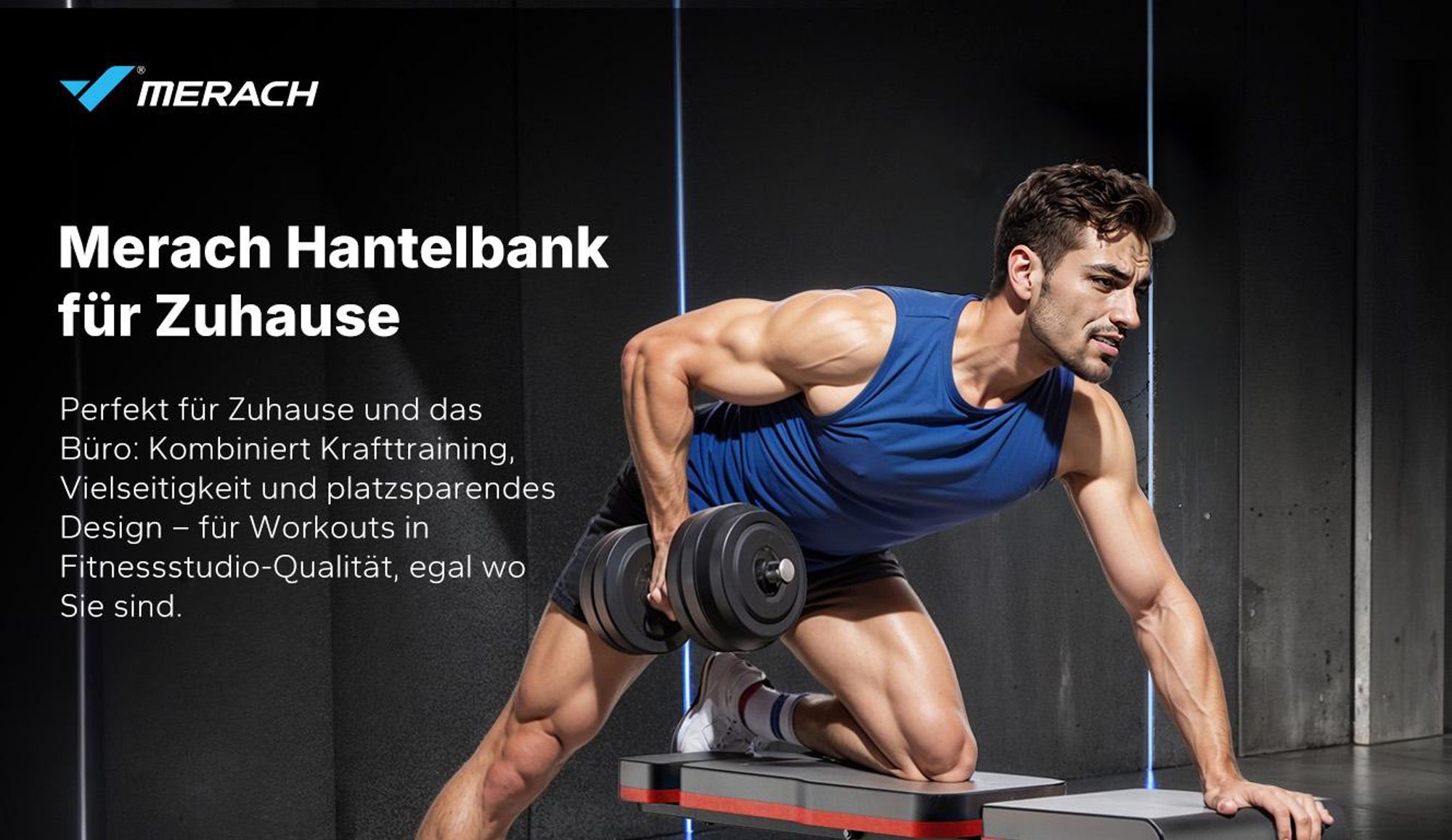 Hantelbank klappbar, 450 kg belastbar, 9-fach verstellbare Rückenlehne, verstellbare Flach- und Schrägbank fürs Home Gym Merach, rutschfest