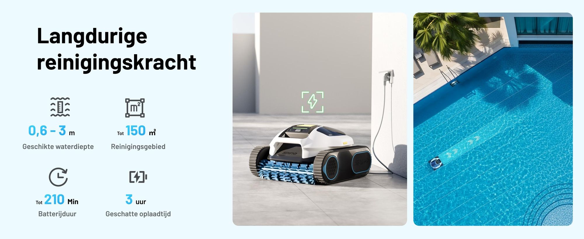 Mammotion zwembadrobot Spino E1 draadloze zwembadstofzuiger voor zwembaden tot 150 m², 6 Ah, 210 min looptijd, app, voor vloer, muur, waterleidingen