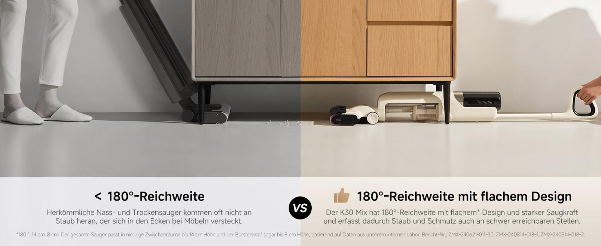 MOVA K30 Mix Nass- & Trockensauger, kabelloser All-in-One Bodenreiniger, 18.000 Pa, 180° Reichweite, flaches Design, Doppel-Kantenreinigung