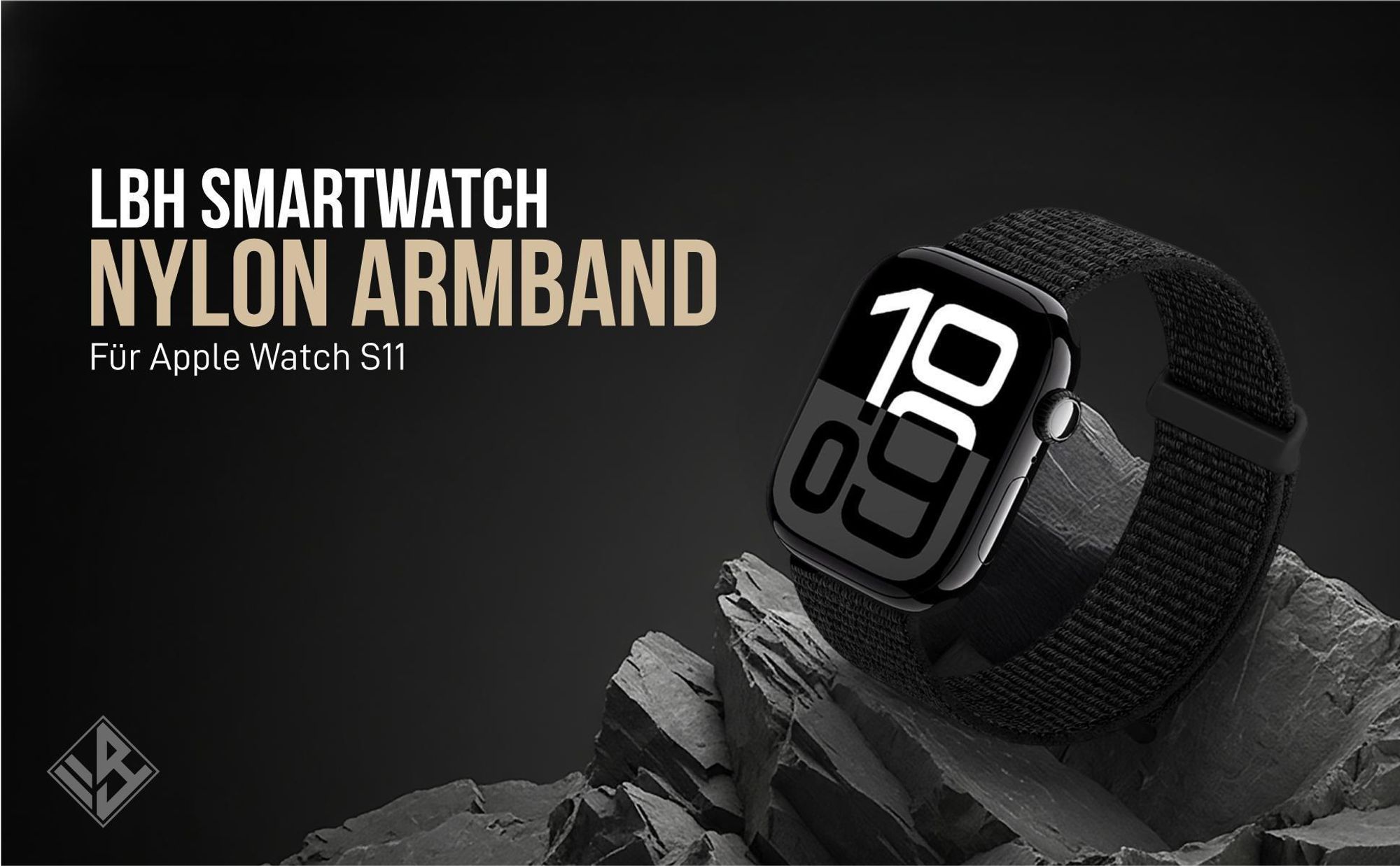 Schwarzes Armband für Apple Watch Series 11 46mm mit Klettverschluss