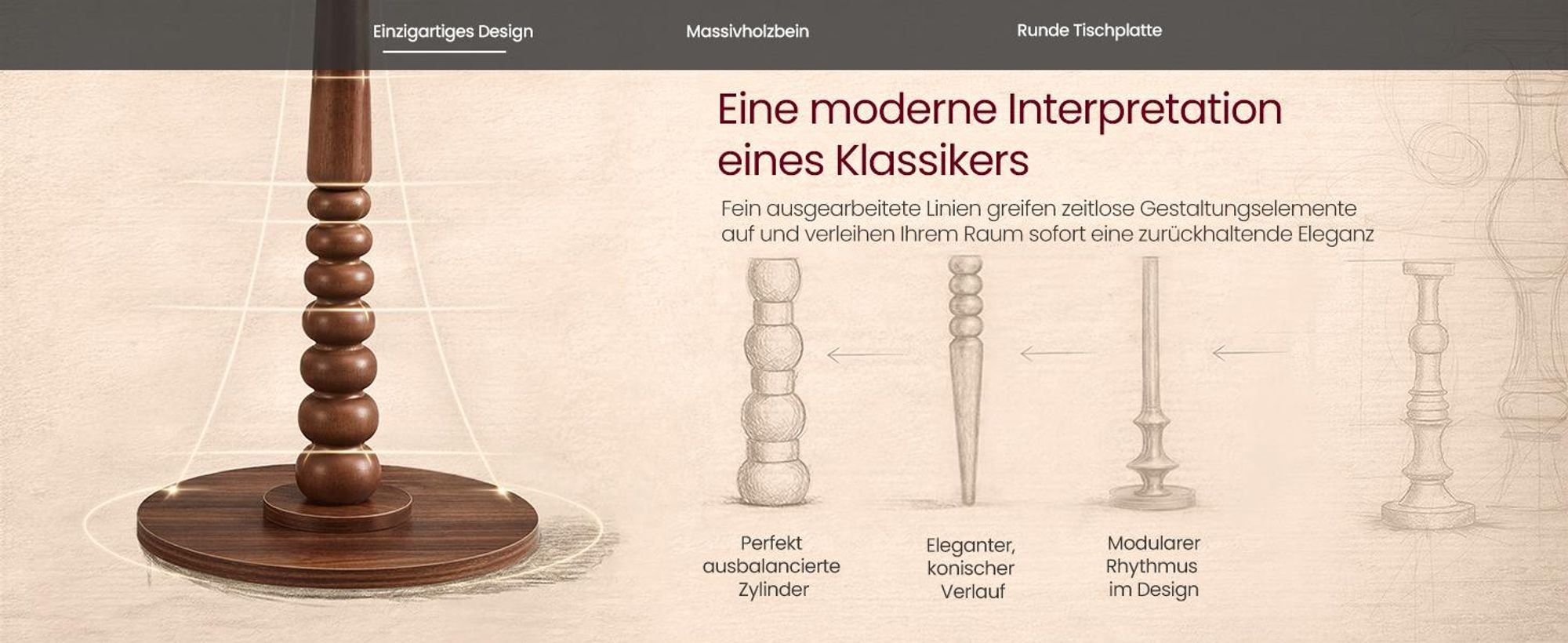VASAGLE Runder Couchtisch, Beine aus Massivholz, Nachttisch, Beistelltisch für Schlafzimmer, Wohnzimmer, braun