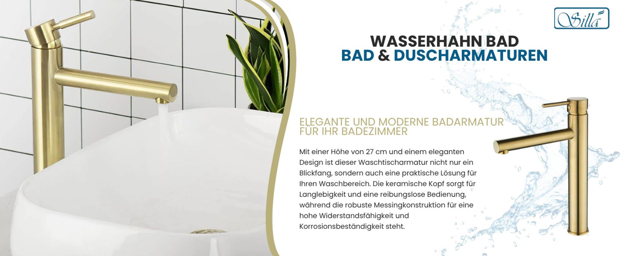 Wasserhahn, Wasserhahn Bad, Gold, Silla, Waschtischarmatur, Einhebelmischer