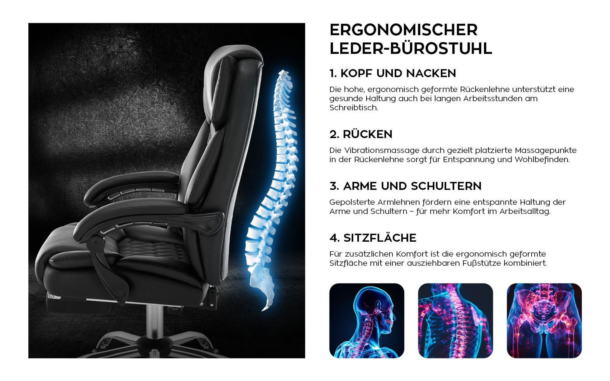 Mark Adler Boss 6.0 | Bürostuhl Massagesessel Ergonomischer Chefsessel | Massagefunktion | Fußstütze | Wärmefunktion | Drehbar | Kunstleder | Schwarz