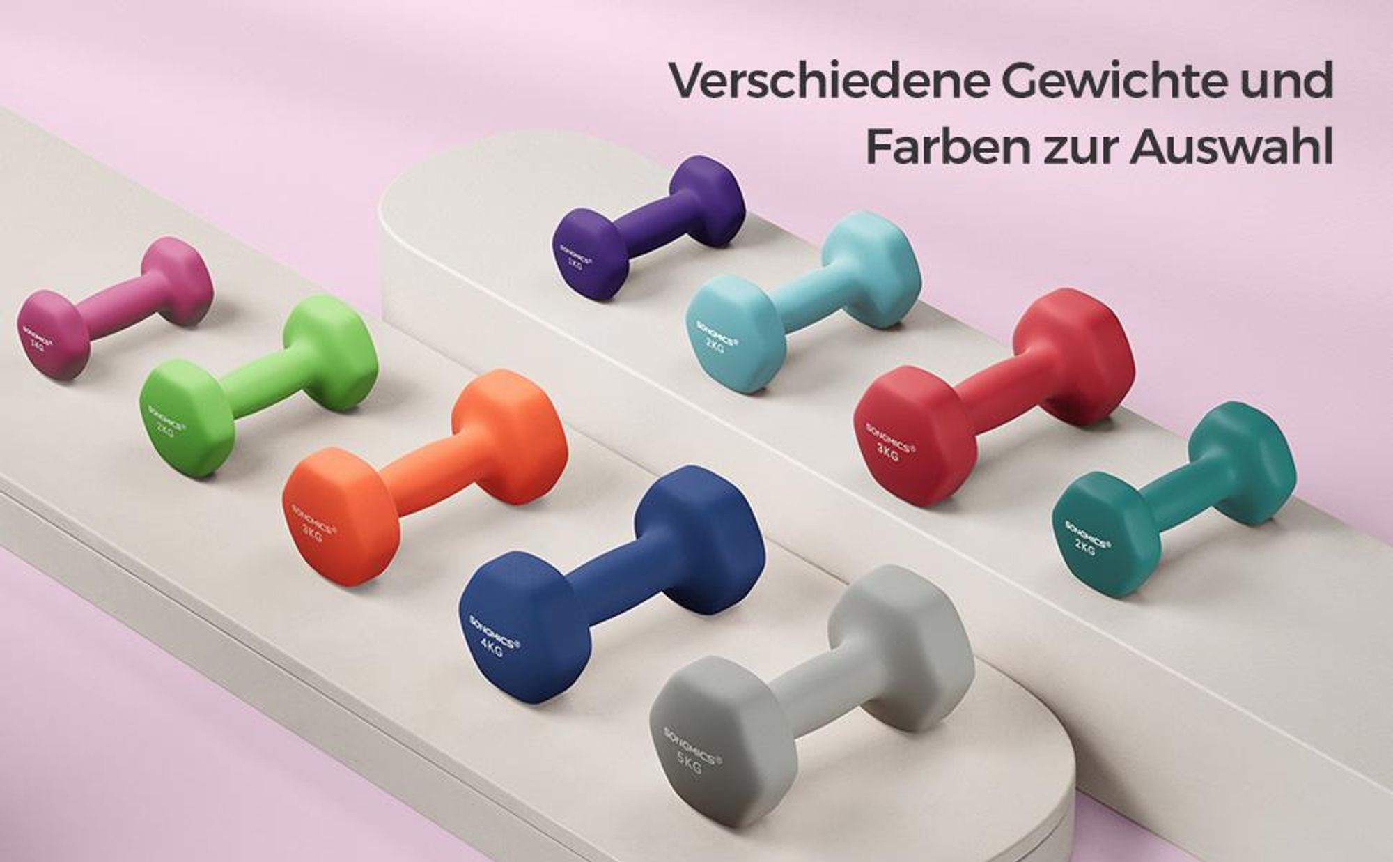 SONGMICS Hanteln, 2er Set, 2 x 1 kg, Hantelset, Kurzhanteln, Hexagon, Neopren-Beschichtung, Krafttraining, Workout, Fitnesstraining, für Zuhause