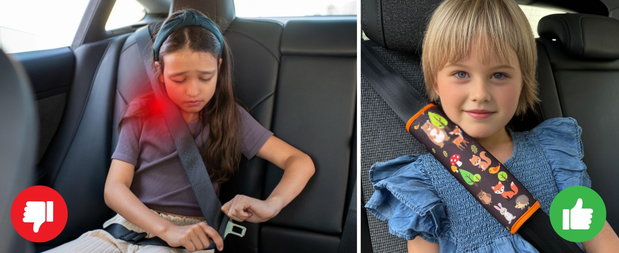 1x HECKBO Kinder Auto Gurtpolster Gurtschutz mit Waldtiere Motiv - Mädchen Sicherheitsgurt Polster für Kinder und Babys- Ideal für jeden Gurt Autositzerhöhungen Kinder Fahrradanhänger Fahrrad