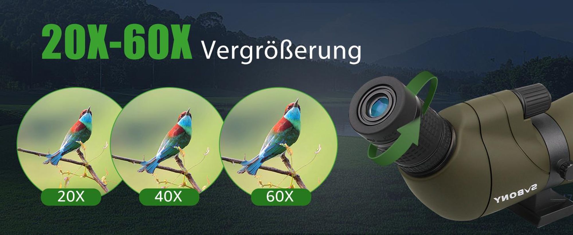 Svbony SV13 20-60x80 Spektiv mit Smartphone Adapter, HD Wasserdicht Spotting Scope Monokulare Ferngläs mit Tragetasche, FMC Optik Abgewinkelt Teleskop