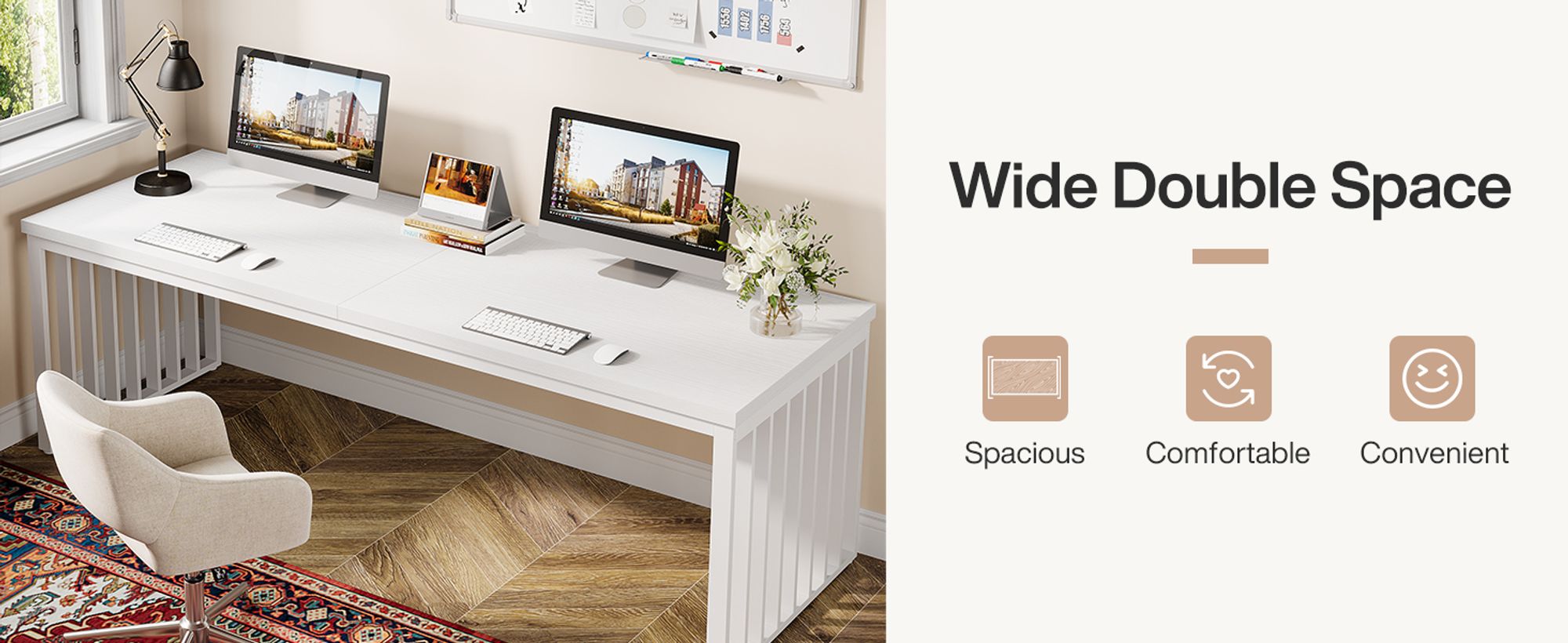 Tribesigns 180 cm Schreibtisch, großer Computertisch PC Tisch Bürotisch mit robustem Metallgestell, Arbeitsstation für Home Office, Weiß (ohne Stuhl)