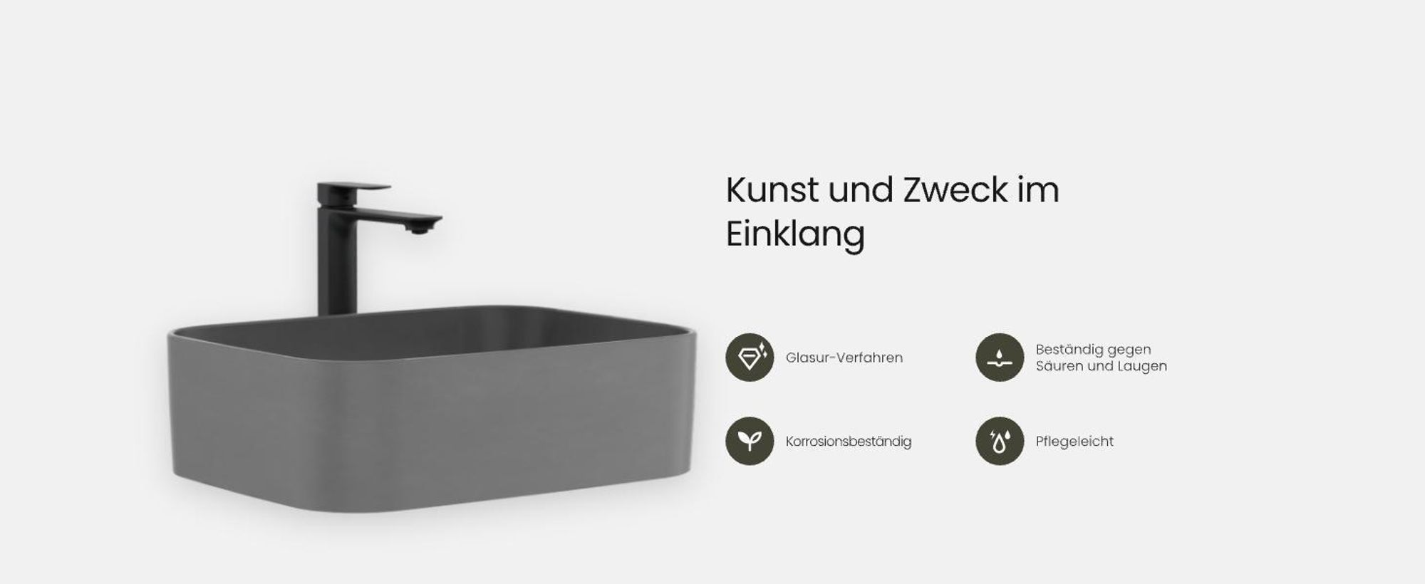 EMKE Aufsatzwaschbecken rechteckig 610 x 380 x 150mm Matt Dunkelgrau Waschbecken aus Keramik Ohne Armaturloch – Ideal für Wand- & Hocharmaturen
