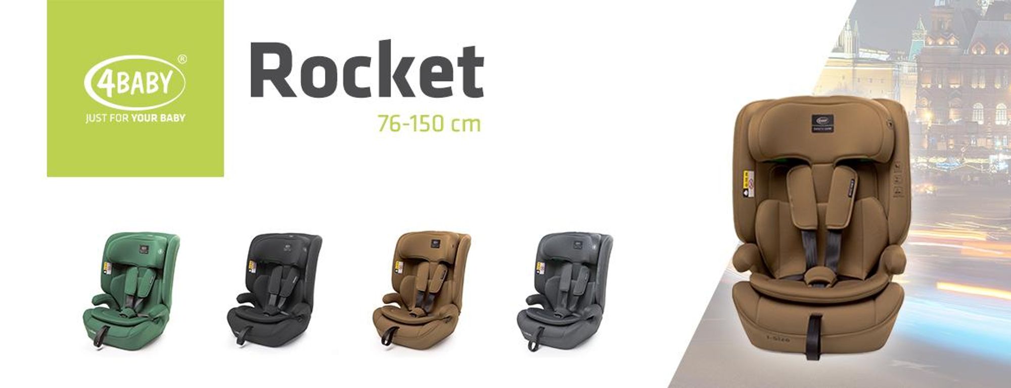 Kindersitz Rocket | i-Size R129, 76–150 cm, vorwärtsgerichtet, 5-Punkt-Gurt, verstellbare Kopfstütze, 2 Neigungsstufen, Farbe Schwarz