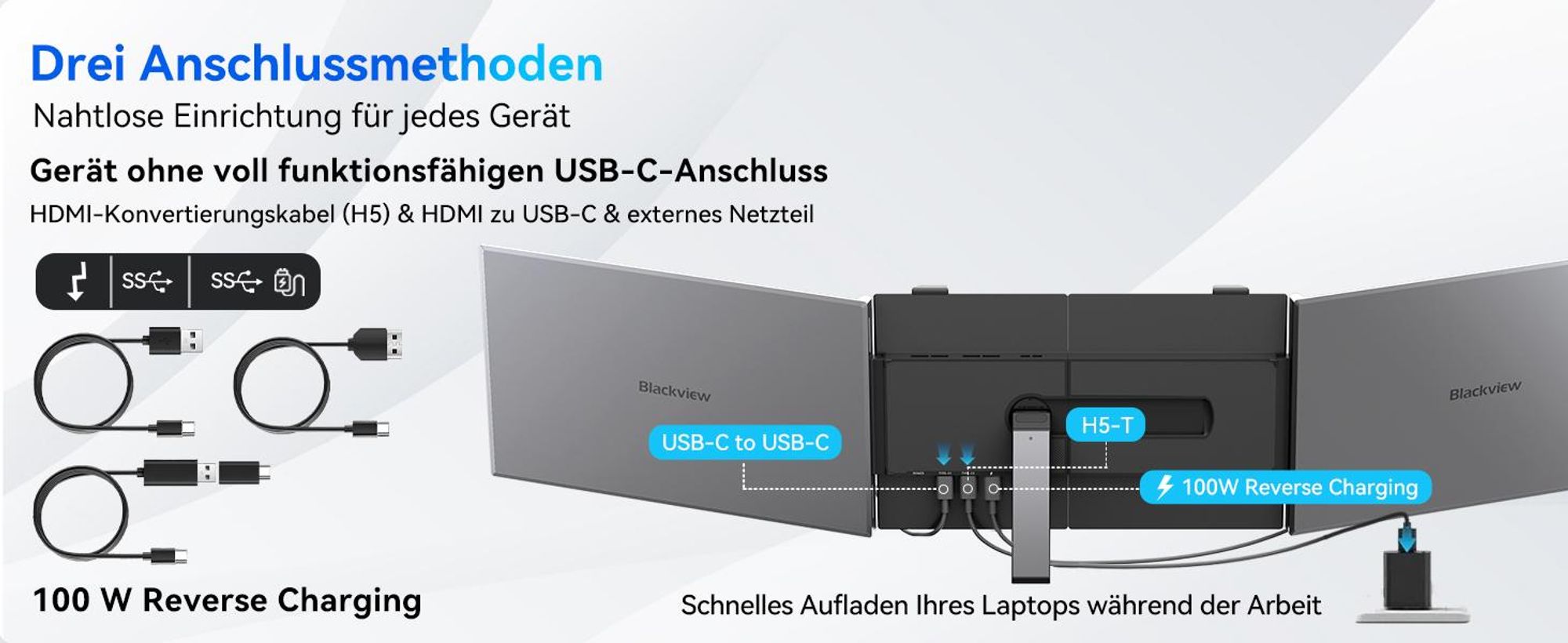 Blackview Tragbarer Bildshirm DCM6 14" mit A3 Bluetooth-Box Dual-Screen-Laptopmonitor, ultradünn, FHD, für 13,3"-17,3" Laptops, 180° drehbar
