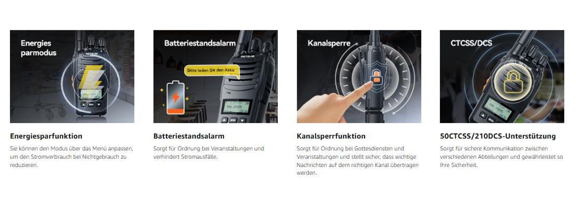 Retevis H777D Funkgeräte mit 6-Wege-Ladegerät, LCD-Bildschirm, Typ-C-Ladeanschluss, 1200 mAh, VOX, Tragbares Walkie Talkie für Geschäfte, Sicherheit