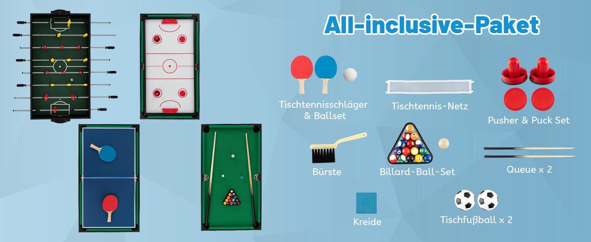 COSTWAY 125x97x83cm Tischkicker, Multifunktionstisch mit Tischfußball, Billard, Tischtennis&Hockey, Kombi-Spieltisch-Set für Kinder&Erwachsene Schwarz