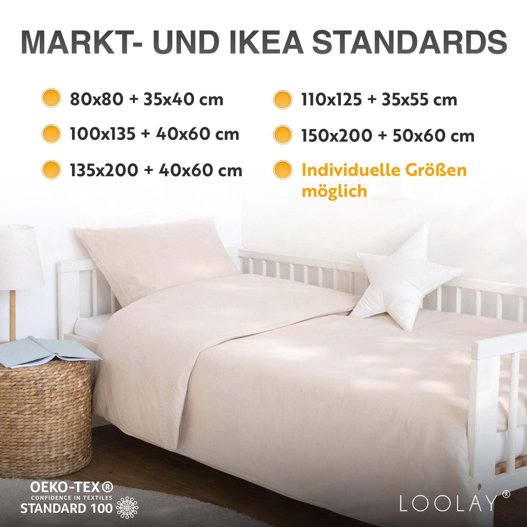 Eigenschaften und Größen Baby Kinder Jugend Baumwolle Bettwäsche LOOLAY