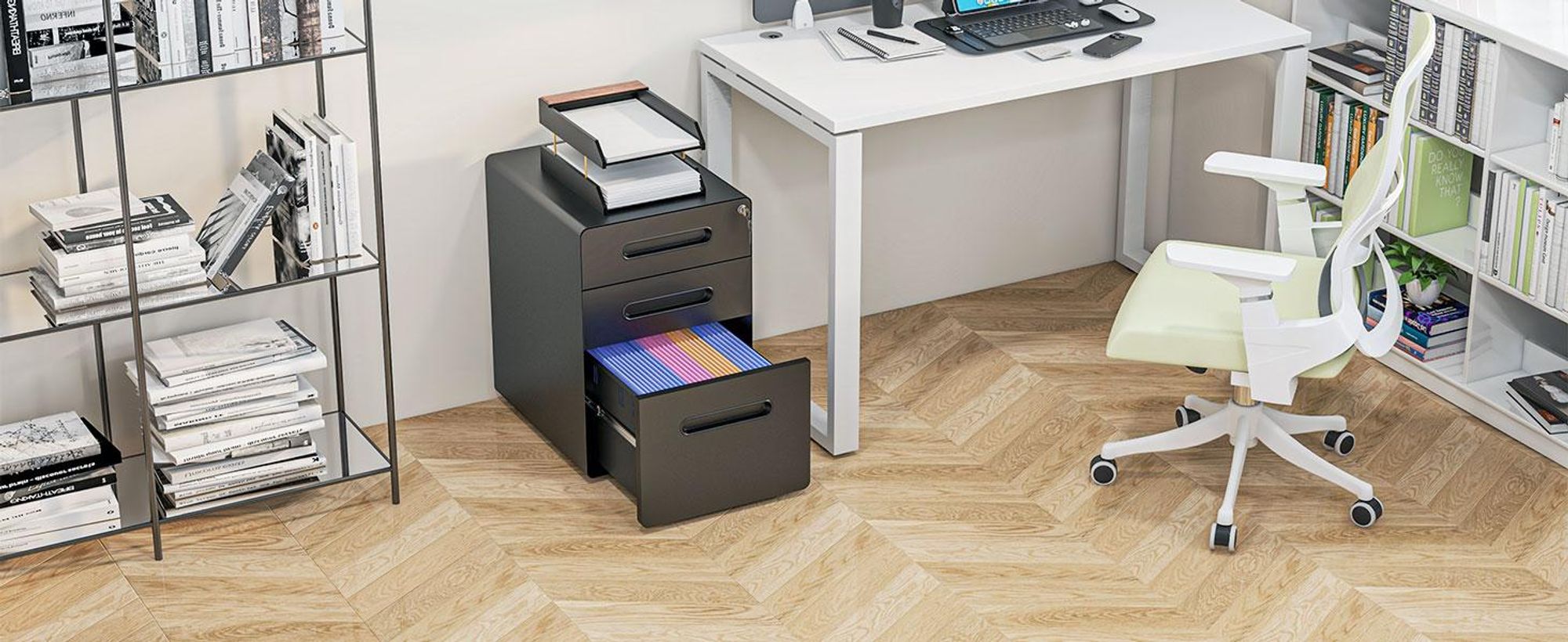 Vinsetto Rollcontainer Aktenschrank mit 3 Schubladen Bürocontainer Stahl Schwarz